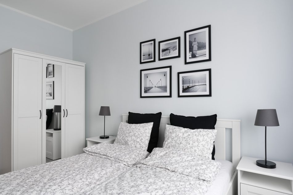 piękna sypialnia w odcieniach błękitu, Platan Świnoujście